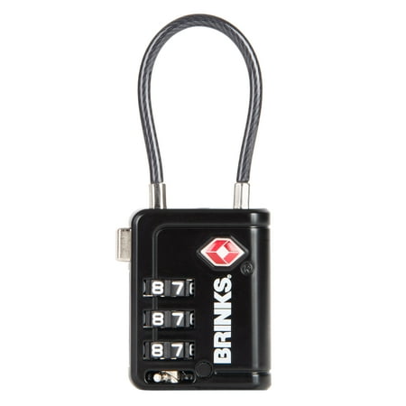 Brinks 34mm TSA Indicator Combination Padlock with Steel Cable Shackle, Black