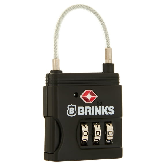 Brinks 37mm Die-Cast TSA Combination Luggage Padlock with 1-1/4in Flexible Braided Steel Cable Shackle