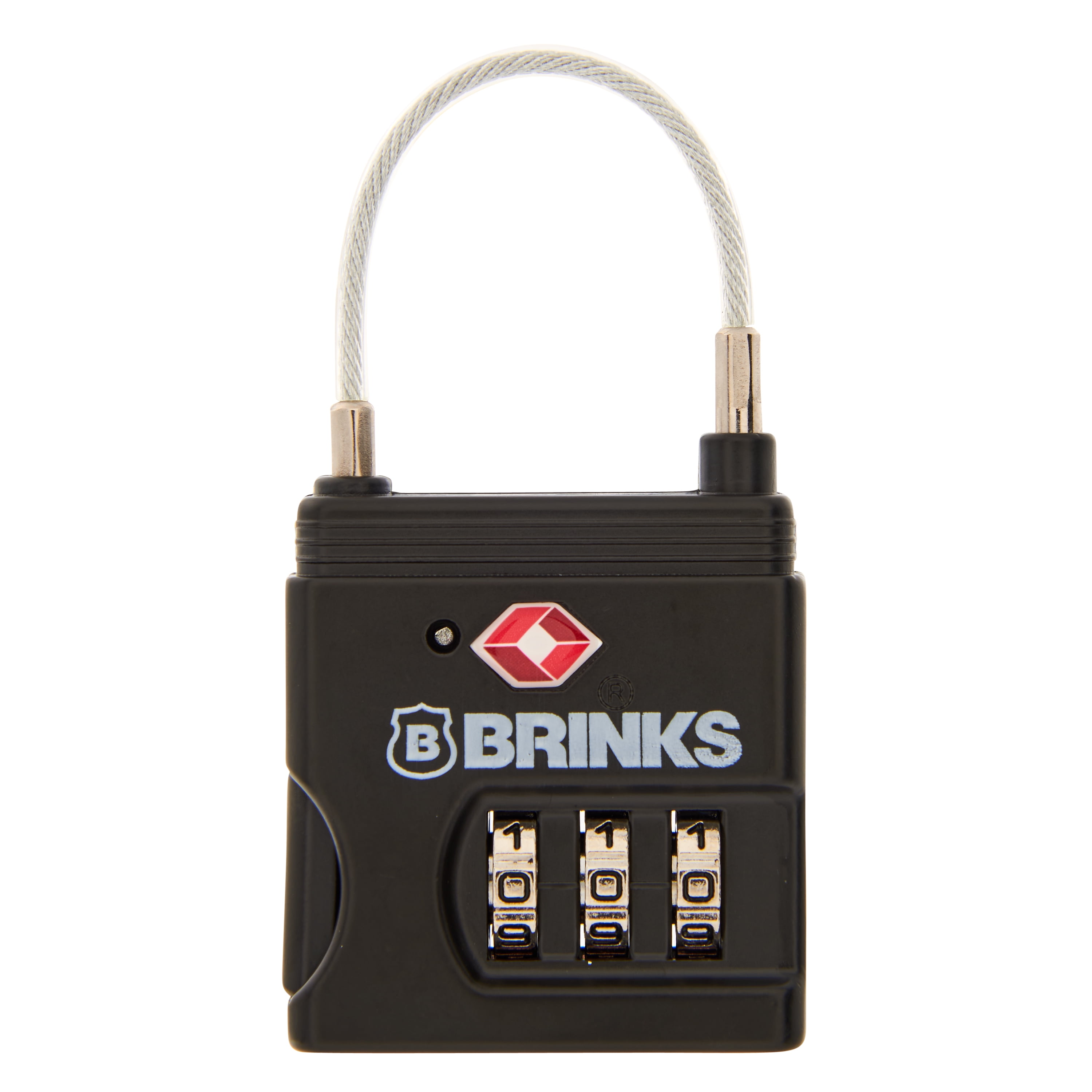 Brinks 37mm Die-Cast TSA Combination Luggage Padlock with 1-1/4in Flexible Braided Steel Cable Shackle