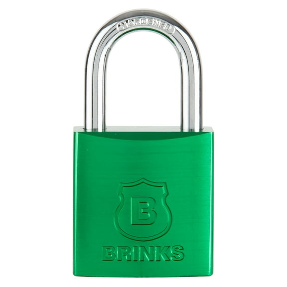 Brinks 38mm Green Anodized Aluminum Solid Body Padlock with 1in Shackle