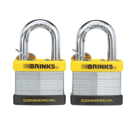 Brinks Commercial Laminated Steel 50mm Keyed Padlock with 2in Shackle, 2 pack