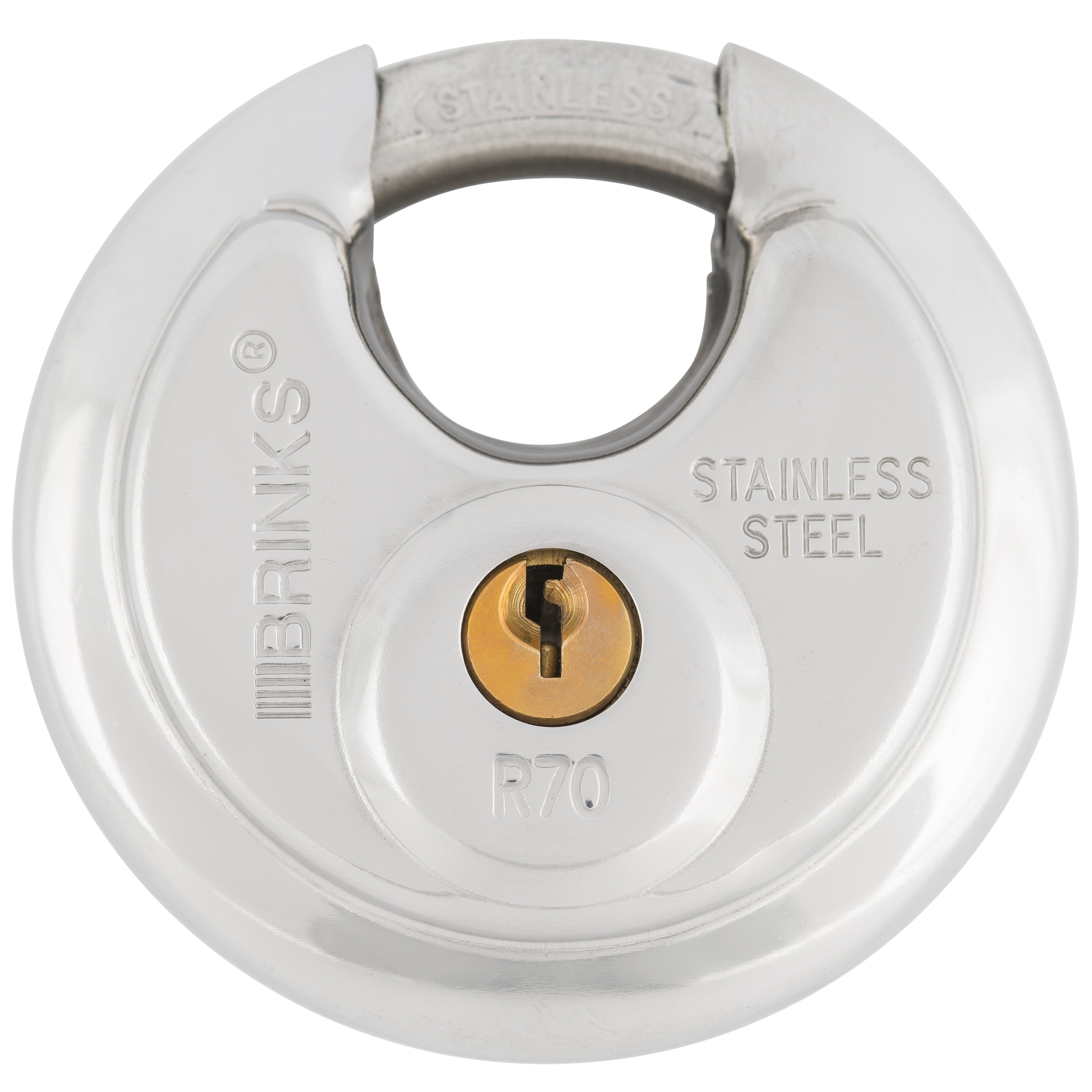 Brinks Commercial Stainless Steel Discus Padlock, 70mm Body with 5/8