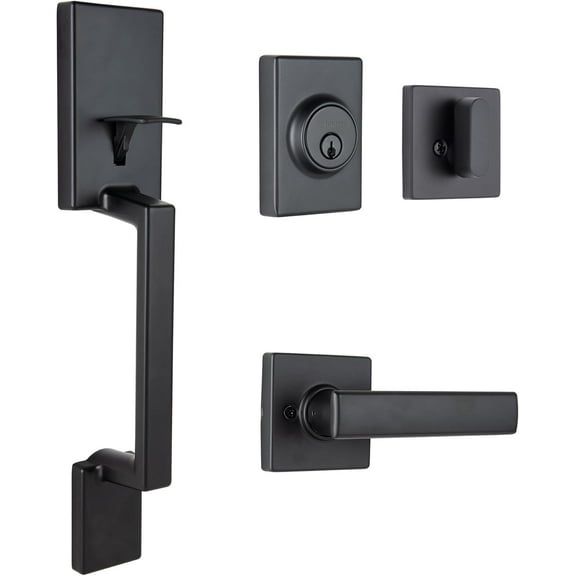 Brinks Contemporary Keyed Entry Door Handle Set with Flat Lever and Deadbolt, Matte Black
