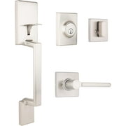Brinks, Contemporary Keyed Entry Door Handle Set with Straight Lever and Deadbolt, Satin Nickel