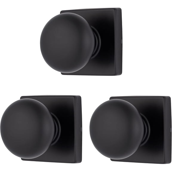Brinks Contemporary Passage Doorknobs for Hall & Closet, Matte Black, 3 Pack