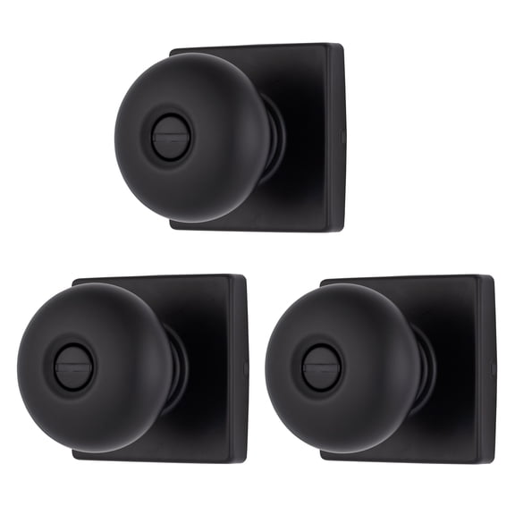 Brinks Contemporary Privacy Doorknobs for Bed & Bath, Matte Black, 3 Pack