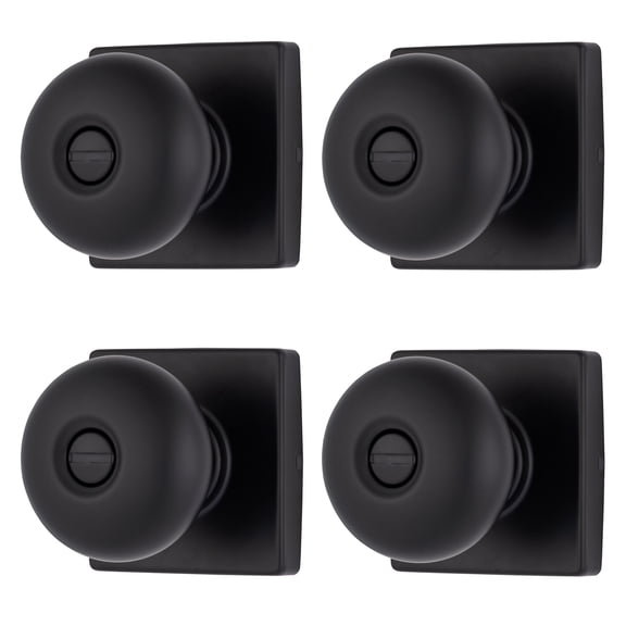 Brinks Contemporary Privacy Doorknobs for Bed & Bath, Matte Black, 4 Pack