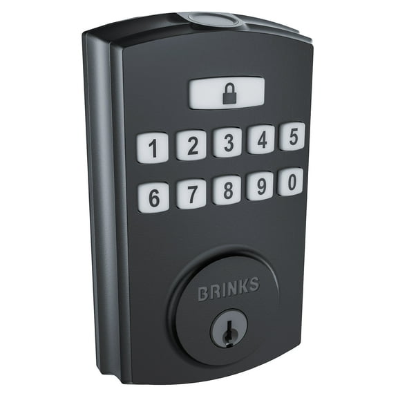 Brinks Electronic Fingerprint/Keypad Deadbolt with Pro-Guard, Transitional, Matte Black