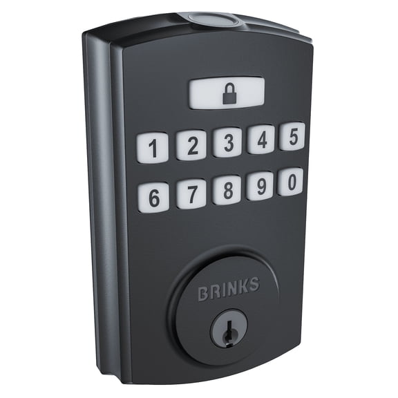 Open Box Brinks Electronic Fingerprint/Keypad Deadbolt with Pro-Guard, Transitional, Matte Black