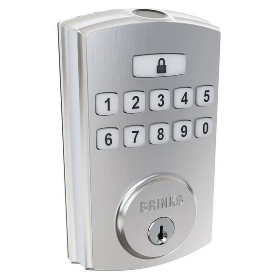 Open Box Brinks Electronic Fingerprint/Keypad Deadbolt with Pro-Guard, Transitional, Satin Nickel