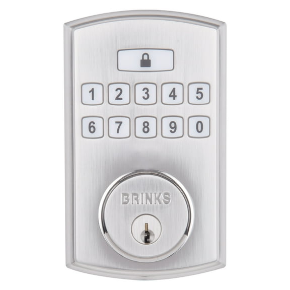 Brinks Electronic Keypad Single Cylinder Deadbolt Lock with Pro-Guard, Satin Nickel Finish