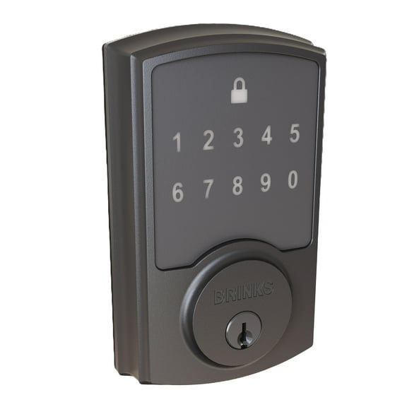 Open Box Brinks Electronic Touchpad Deadbolt with Pro-Guard, Transitional, Matte Black