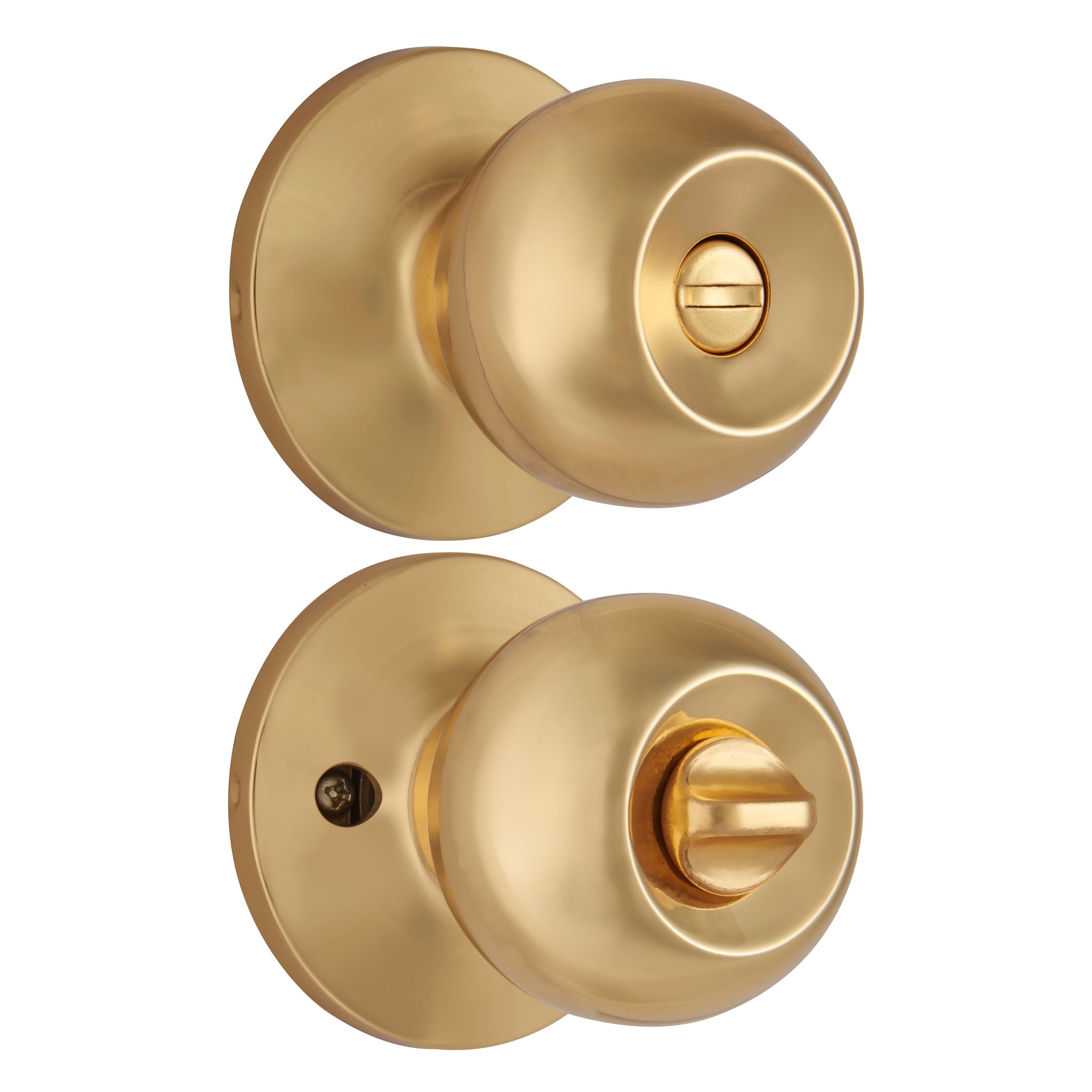 Brinks Interior Locking Privacy Doorknob, Ball, Polished Brass