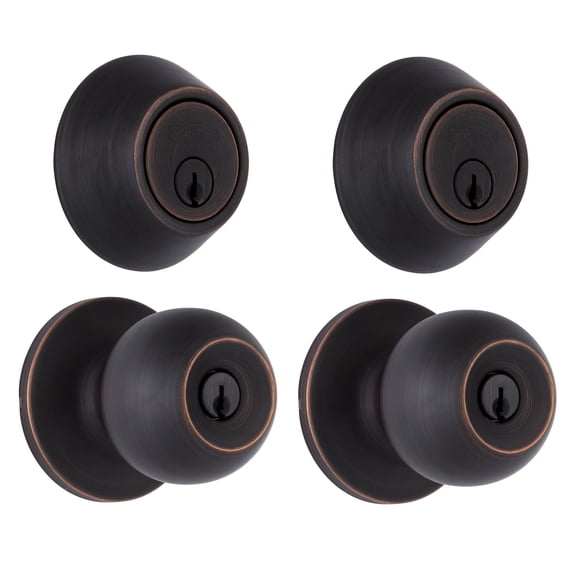 Brinks, Keyed Door Knob & Deadbolt Set, Ball Style, Tuscan Bronze Finish, 2-Pack