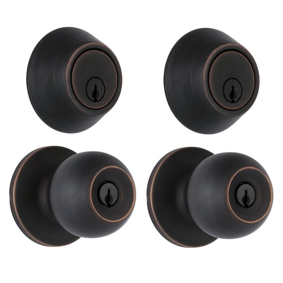 Brinks, Keyed Door Knob & Deadbolt Set, Ball Style, Tuscan Bronze Finish, 2-Pack