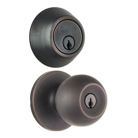 Brinks Keyed Entry Classic Ball Style Doorknob and Deadbolt Combo Pack, Tuscan Bronze Finish