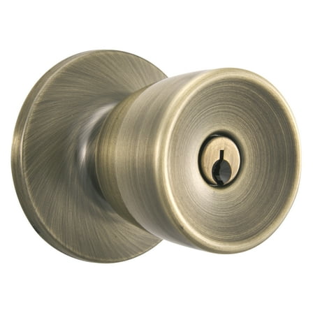 Brinks Keyed Entry Classic Bell Style Doorknob, Antique Brass Finish