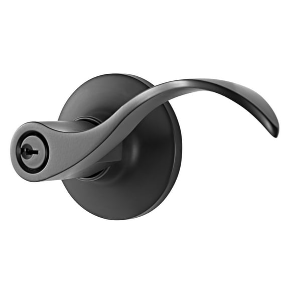 Brinks Keyed Entry Modern Wave Style Lever Doorknob with Pro-Guard, Matte Black Finish