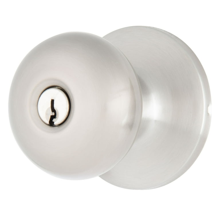 bün GREYSTONE Brinks Keyed Entry Mushroom Doorknob, Satin Nickel Finish