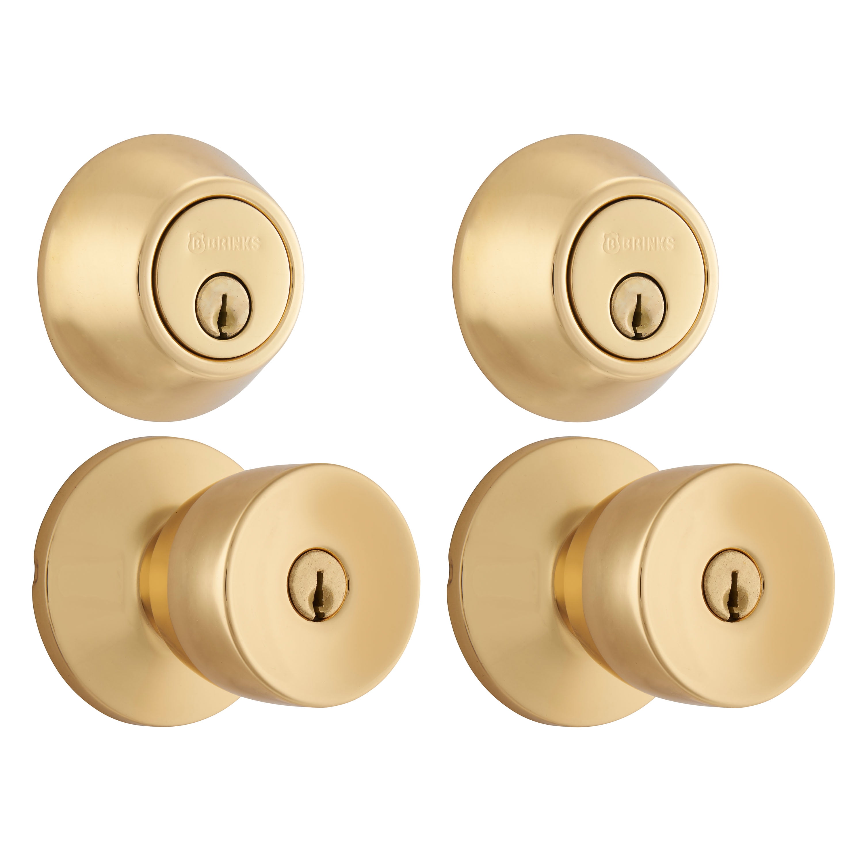 Brinks Keyed Entry Polished Brass Tulip Doorknob and Deadbolt Combo Twin Pack