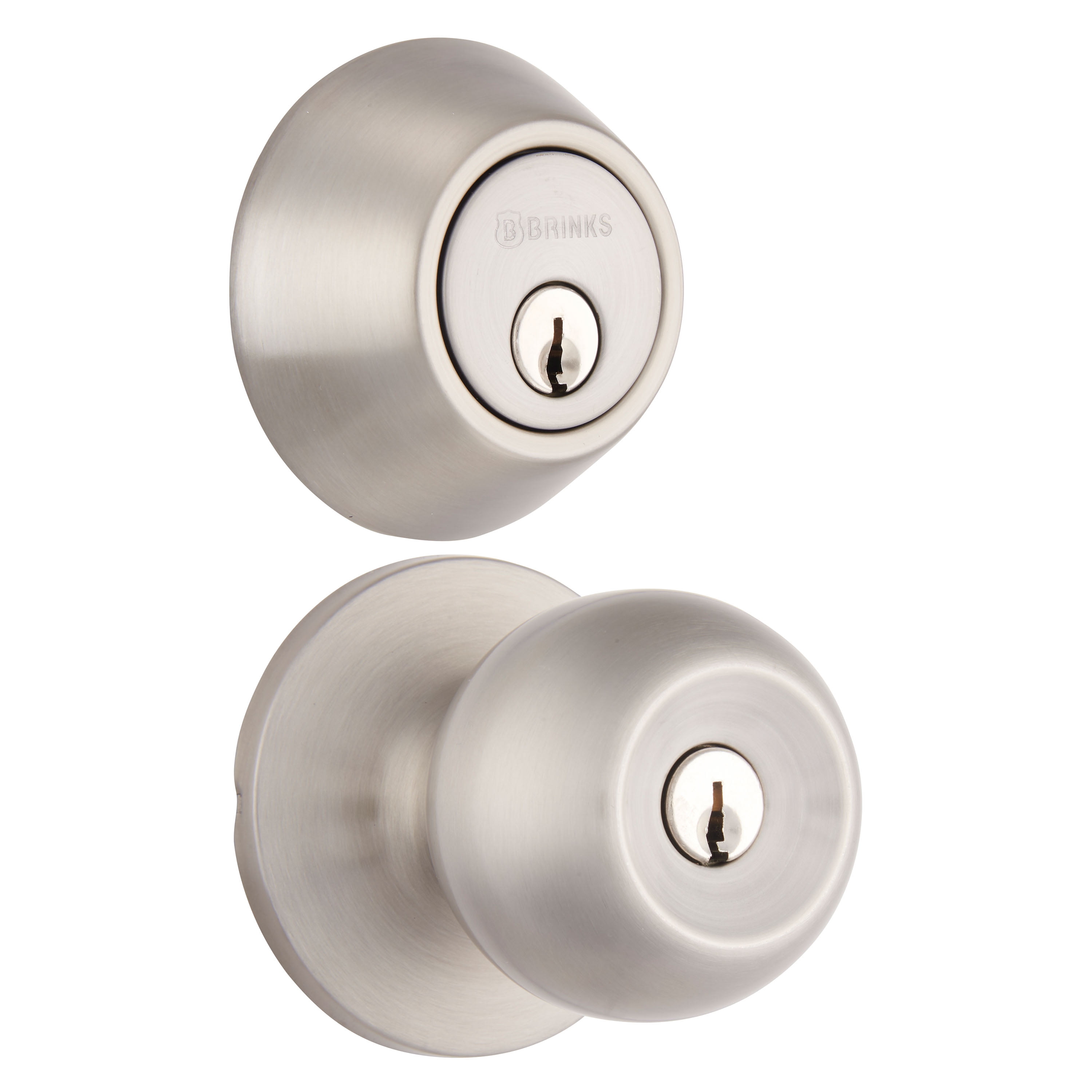 Brinks Keyed Entry Satin Nickel Ball Doorknob and Deadbolt Combo Pack