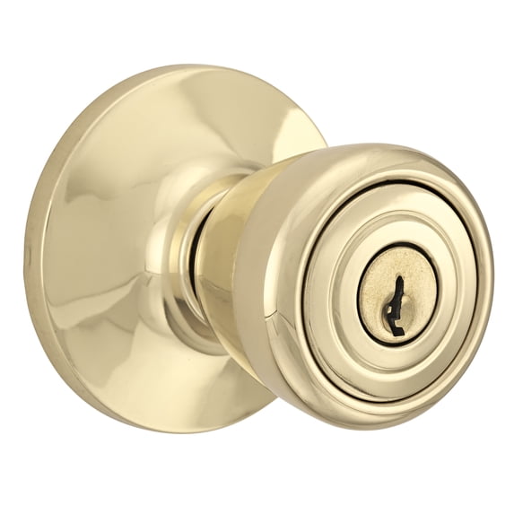Brinks Keyed Entry Tulip Style Doorknob, Polished Brass Finish