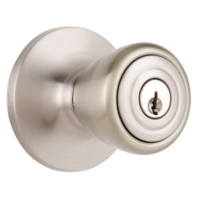 Brinks Keyed Entry Tulip Style Doorknob, Satin Nickel Finish