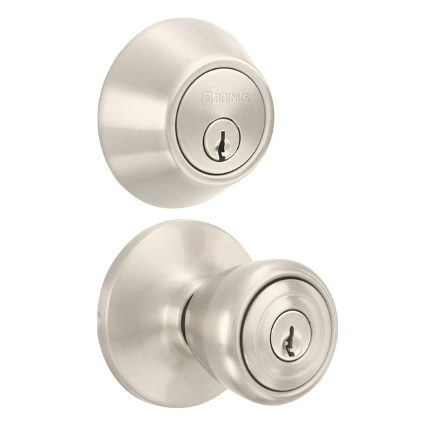 Brinks Keyed Entry Tulip Style Doorknob and Deadbolt Combo, Satin