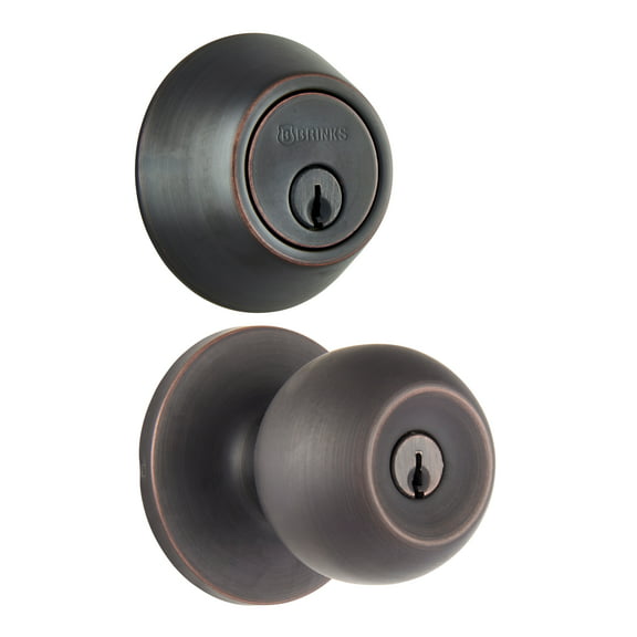 Brinks, Keyed Entry Tuscan Bronze Ball Style Doorknob and Deadbolt Combo Pack