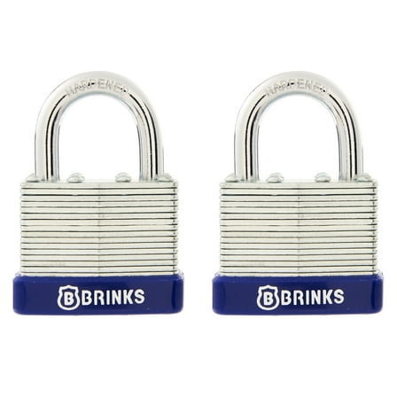 Brinks Laminated Steel 40mm Keyed Padlock with 7/8in Shackle, 2 pack