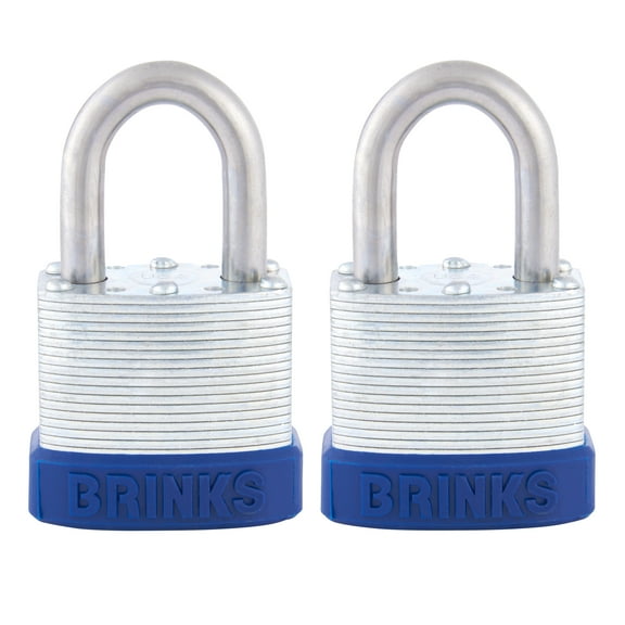 Brinks Laminated Steel 44mm Keyed Padlock with 1 1/8in Shackle, 2 pack