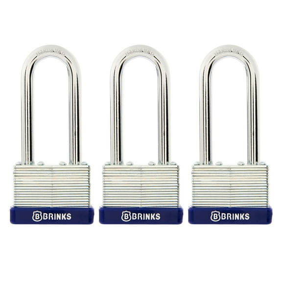 Brinks Laminated Steel 44mm Keyed Padlock with 2 1/2in Shackle, 3 pack