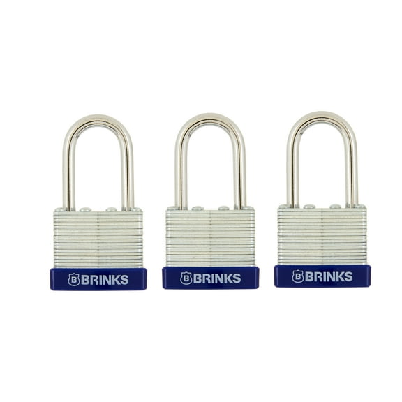 Brinks Laminated Steel Padlock 40mm Body with 1-8/16 inch Shackle, 3 pack