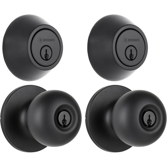 Brinks Matte Black Transitional Keyed Entry Doorknob & Deadbolt Combo