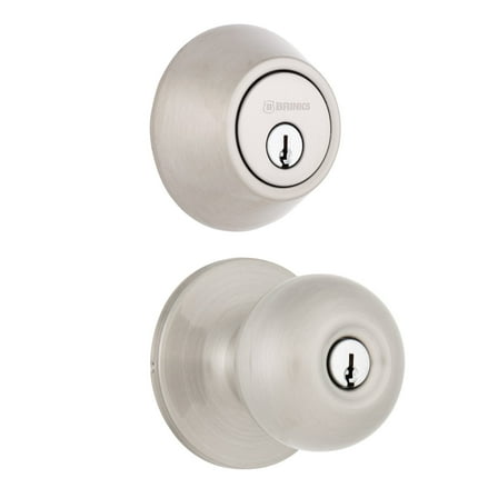 Brinks Satin Nickel Transitional Keyed Entry Doorknob & Deadbolt Combo