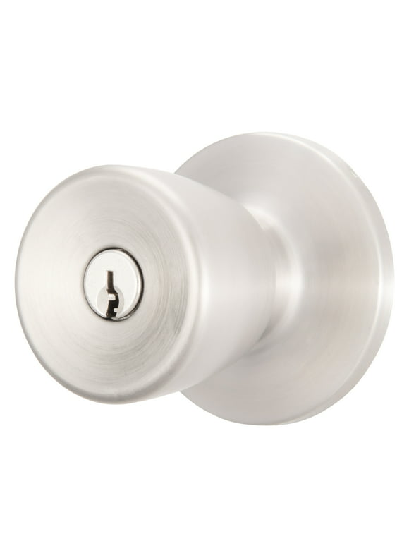Brinks Mobile Home Keyed Entry Bell Style Doorknob, Stainless Steel Finish