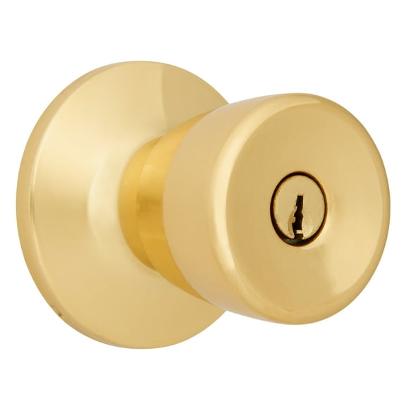 Brinks Mobile Home Keyed Entry Classic Bell Style Doorknob, Polished Brass Finish