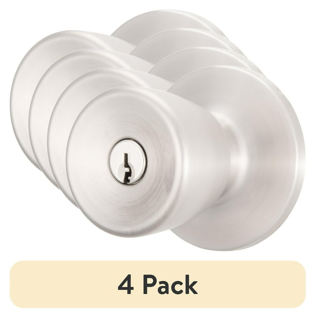 (4 pack) Brinks Mobile Home Keyed Entry Classic Bell Style Doorknob, Stainless Steel Finish