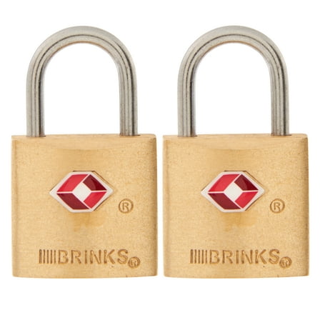 Brinks Solid Brass 22mm TSA Travel Keyed Padlock with 1/2in Shackle, 2 pack