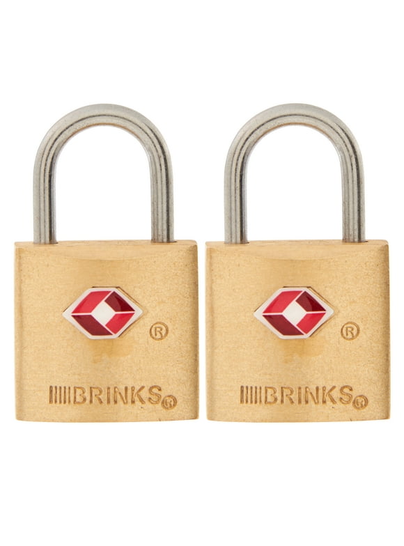 Brinks Solid Brass 22mm TSA Travel Keyed Padlock with 1/2in Shackle, 2 Pack