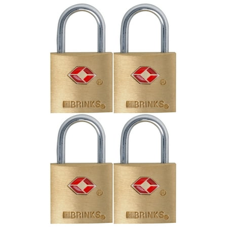 Brinks Solid Brass 22mm TSA Travel Keyed Padlock with 1/2in Shackle, 4 pack