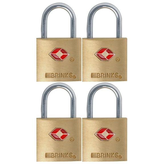 Brinks Solid Brass 22mm TSA Travel Keyed Padlock with 1/2in Shackle, 4 pack