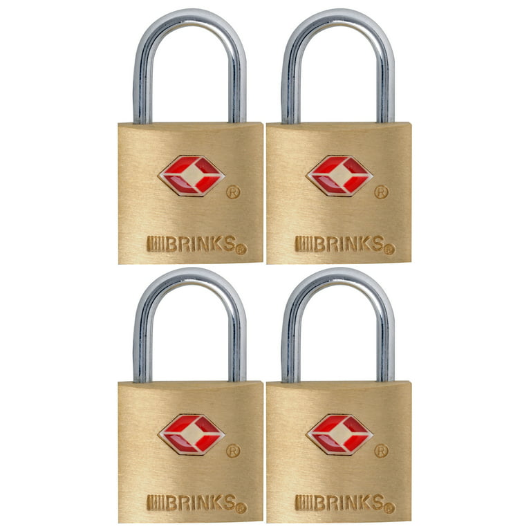 Brinks, Solid Brass, 22mm TSA Travel Keyed Padlock with 1/2in Shackle, 4  Pack