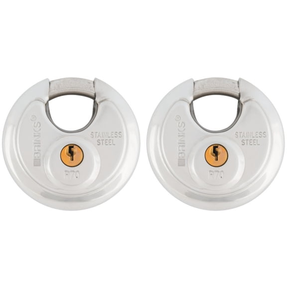 Brinks Stainless Steel 70mm Keyed Discus Padlock with 5/8in Shackle, 2 pack