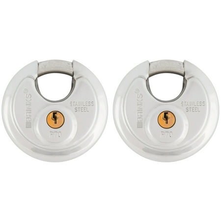 Brinks Stainless Steel 70mm Keyed Discus Padlock with 5/8in Shackle, 2 pack