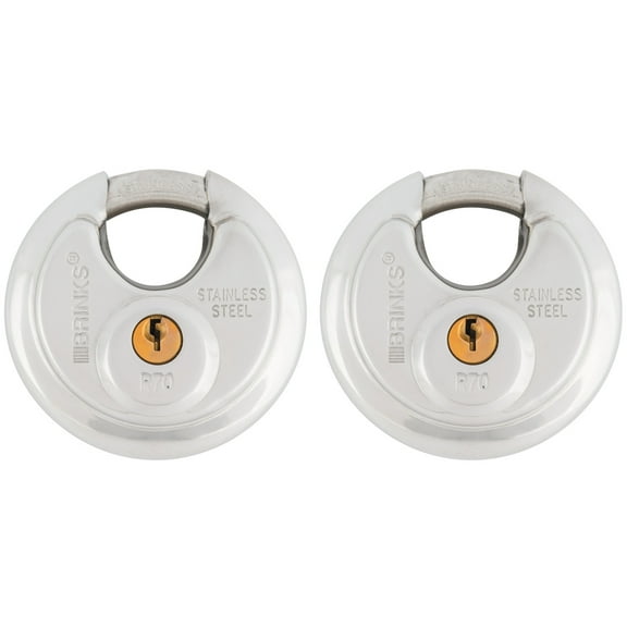 Brinks Stainless Steel 70mm Keyed Discus Padlock with 5/8in Shackle, 2 pack