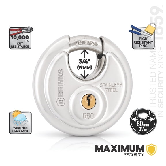 Brinks Stainless Steel 80mm Keyed Discus Padlock with 1/2in Shackle
