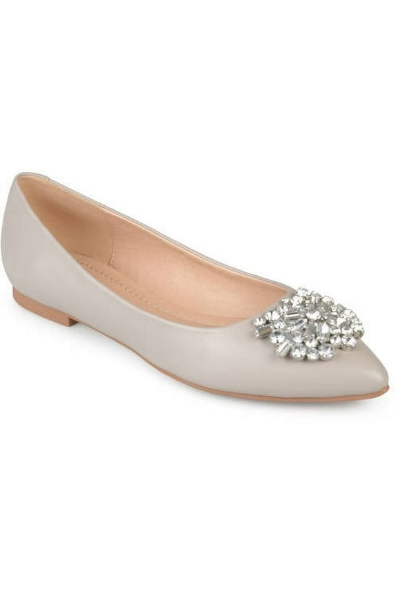 Faux Leather Pointed Toe Jewel Flats (Women's)