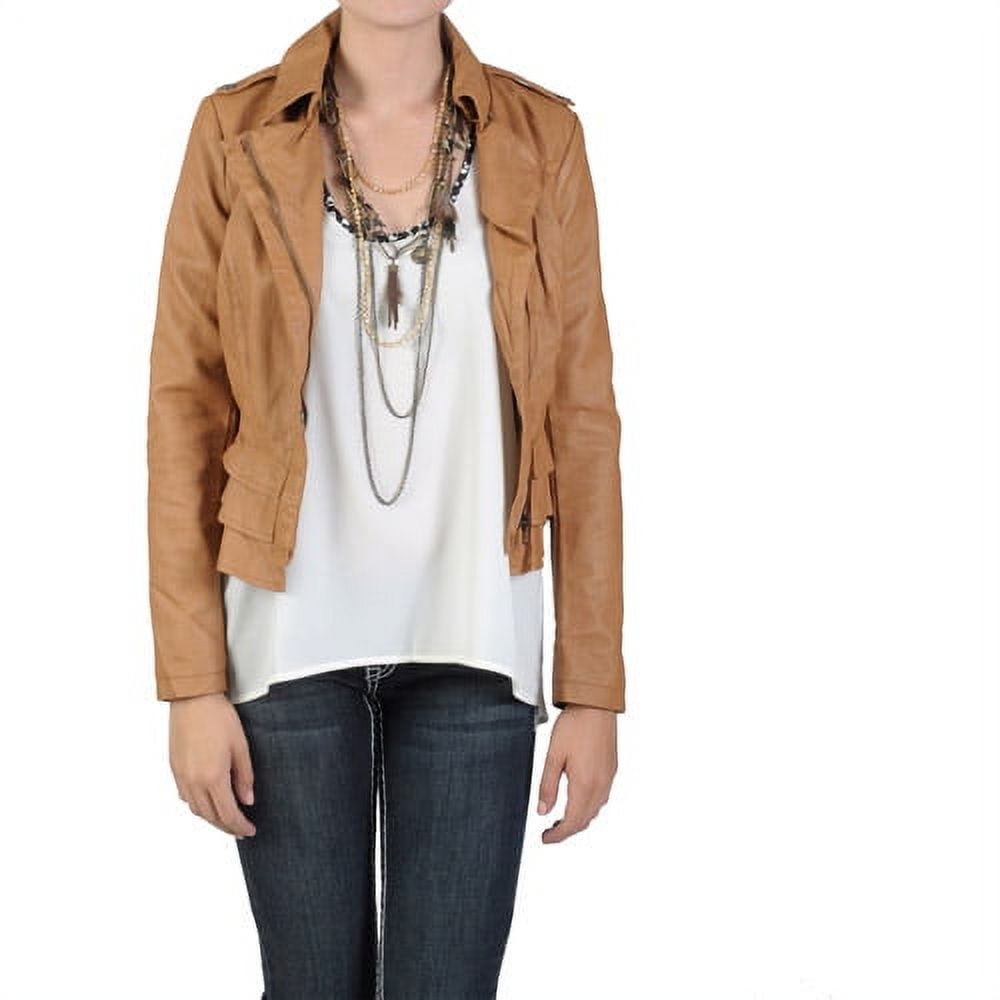 Leather jacket top with ruffle detail