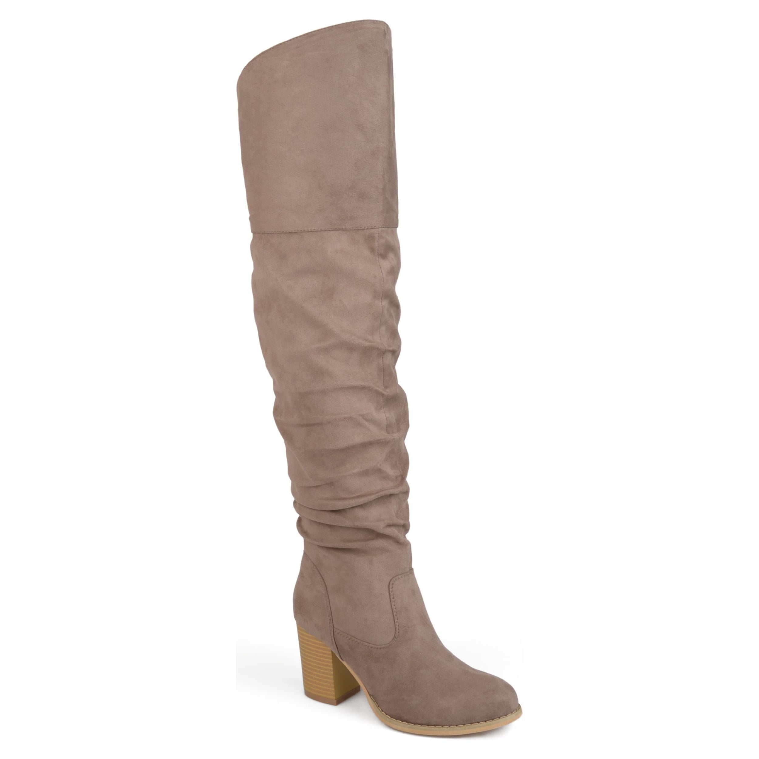 Brinley Co. Women s Extra Wide Calf Ruched Stacked Heel Faux Suede Over the knee Boots Walmart